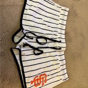 Striped White and Black Shorts with Giants Logo